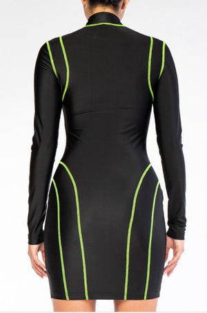 Contrast Stitching Body-Con Dress
