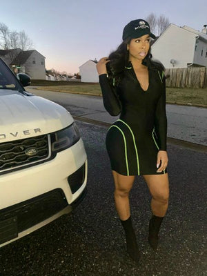 Contrast Stitching Body-Con Dress